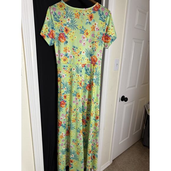 APHRATTI Womens Green Floral Maxi Dress Stretch Faux Wrap Spring Fairy Boho XL - Picture 4 of 8